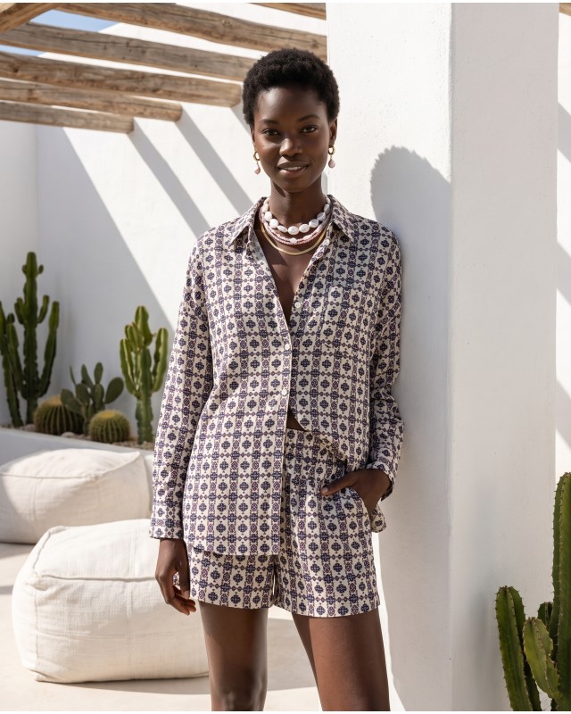 Mediterranean Mosaic Shirt & Short Set pink