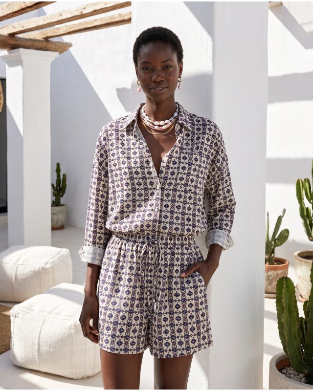 Mediterranean Mosaic Shirt & Short Set pink