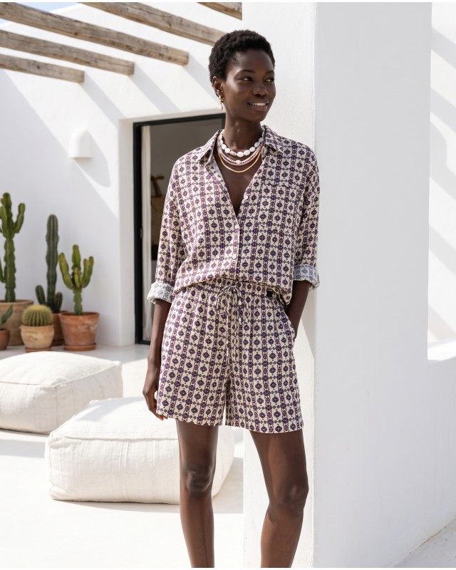 Mediterranean Mosaic Shirt & Short Set pink