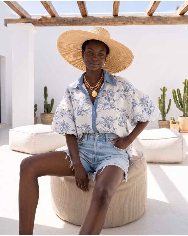 Denim Embroidered Shirt white