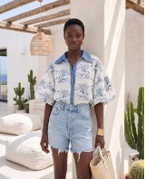 Denim Embroidered Shirt white