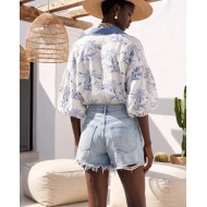 Denim Embroidered Shirt white