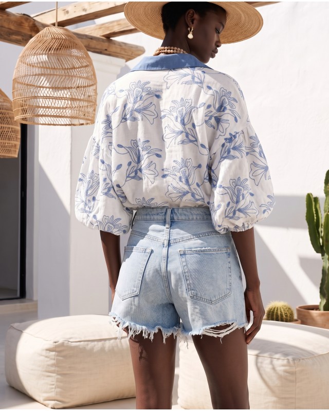 Denim Embroidered Shirt white