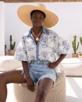 Denim Embroidered Shirt white