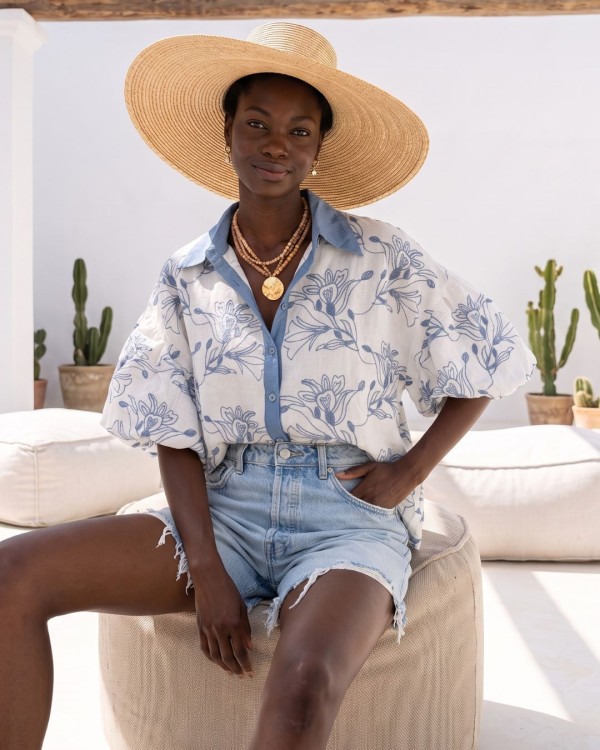 Denim Embroidered Shirt white