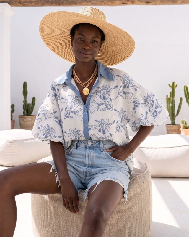 Denim Embroidered Shirt white