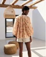 Floral Print Ruffled shirt beige