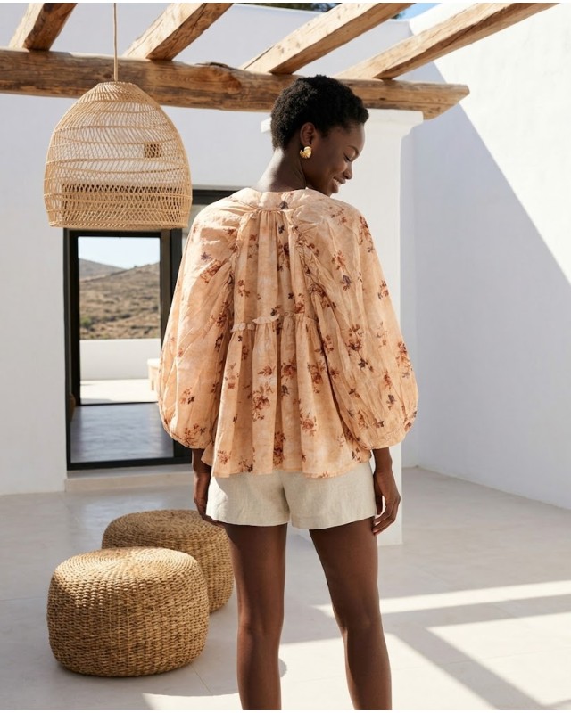Floral Print Ruffled shirt beige