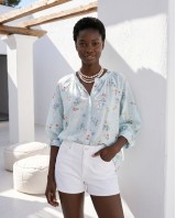 Floral Print Ruffled shirt light blue