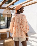 Floral Print Ruffled shirt light pink