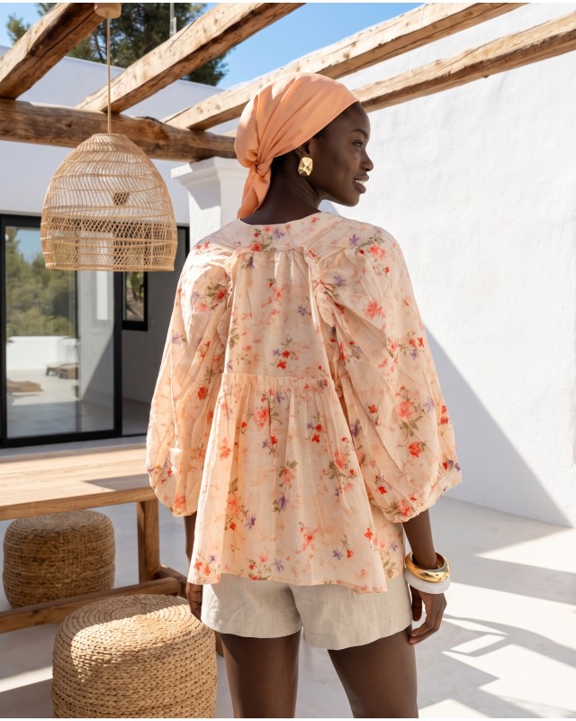 Floral Print Ruffled shirt light pink
