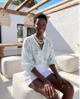 Floral Print Ruffled shirt light blue