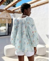 Floral Print Ruffled shirt light blue
