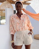 Floral Print Ruffled shirt light pink