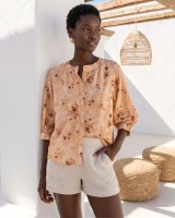 Floral Print Ruffled shirt beige