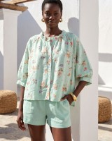 Floral Print Ruffled shirt mint