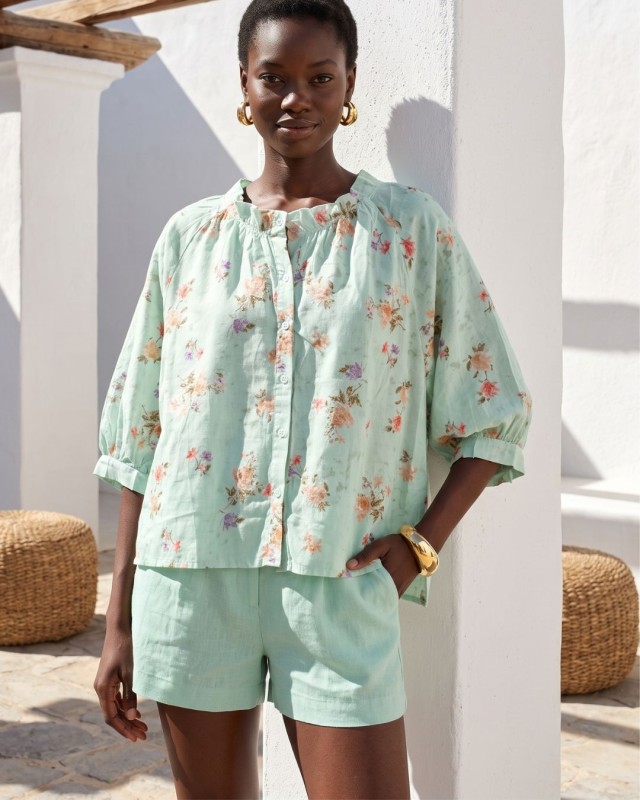 Floral Print Ruffled shirt mint