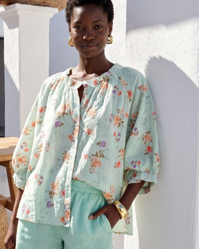 Floral Print Ruffled shirt mint
