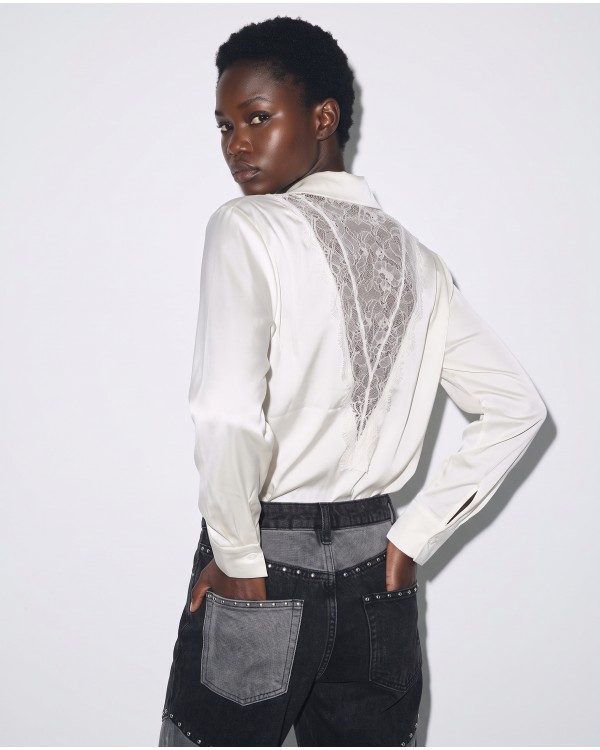Σατέν Πουκάμισο Lace Back white