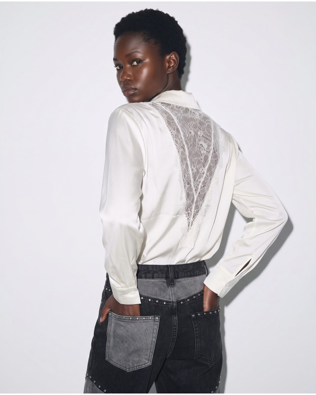 Σατέν Πουκάμισο Lace Back white