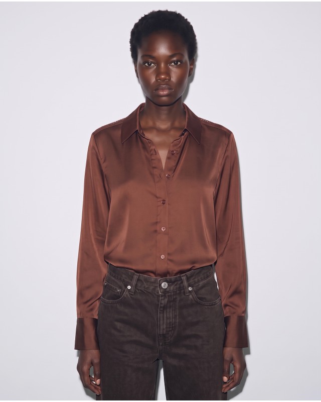 Σατέν Πουκάμισο Lace Back brown