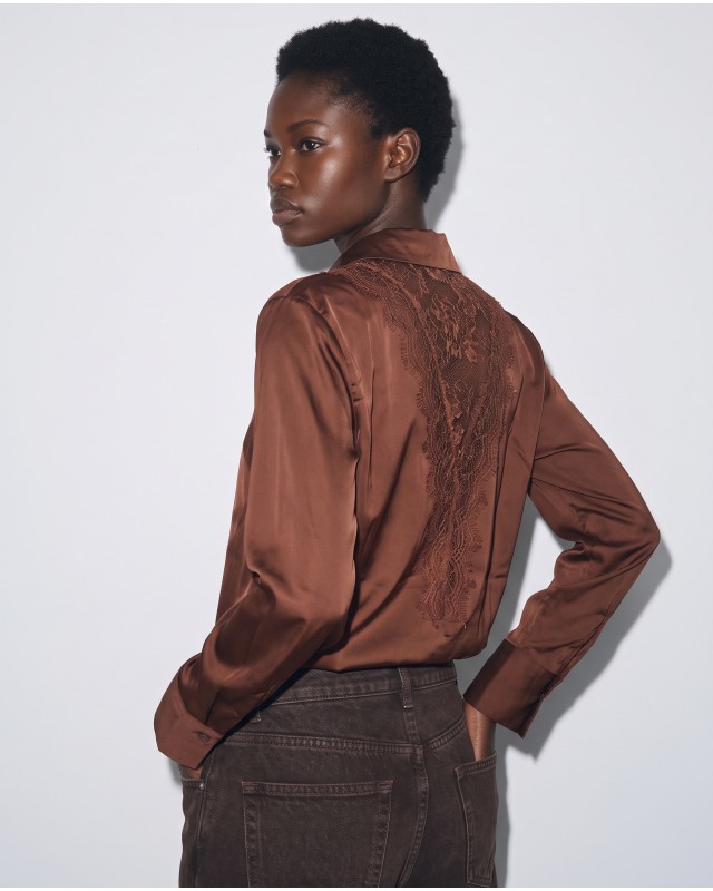 Σατέν Πουκάμισο Lace Back brown