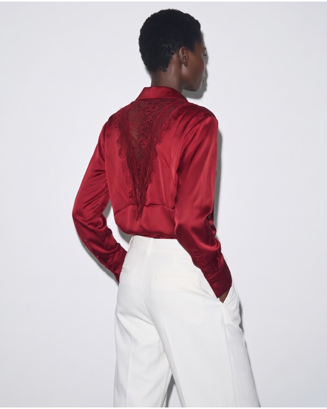 Σατέν Πουκάμισο Lace Back red