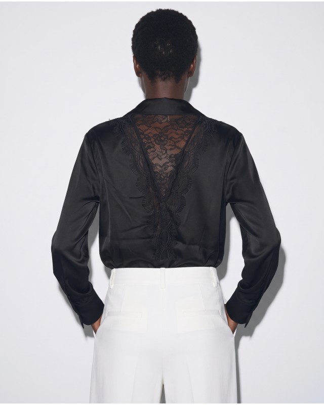 Σατέν Πουκάμισο Lace Back black