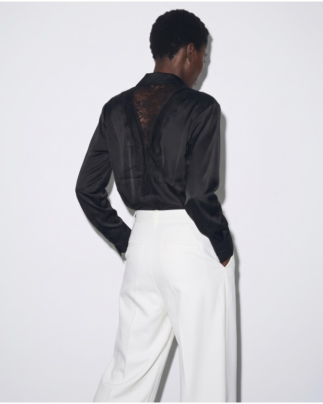 Σατέν Πουκάμισο Lace Back black