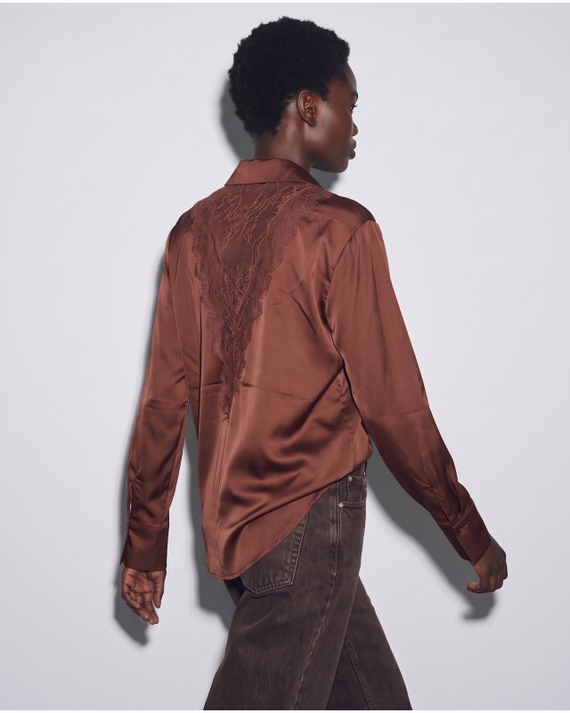 Σατέν Πουκάμισο Lace Back brown