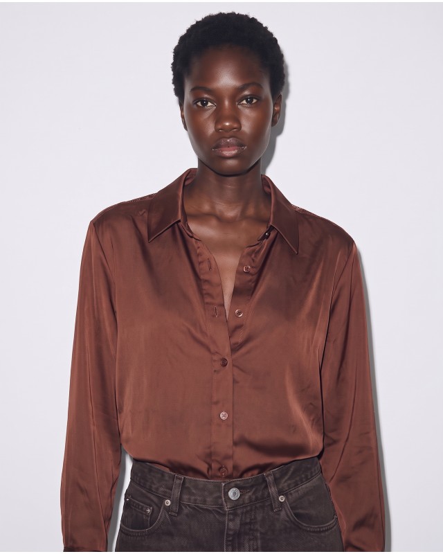 Σατέν Πουκάμισο Lace Back brown