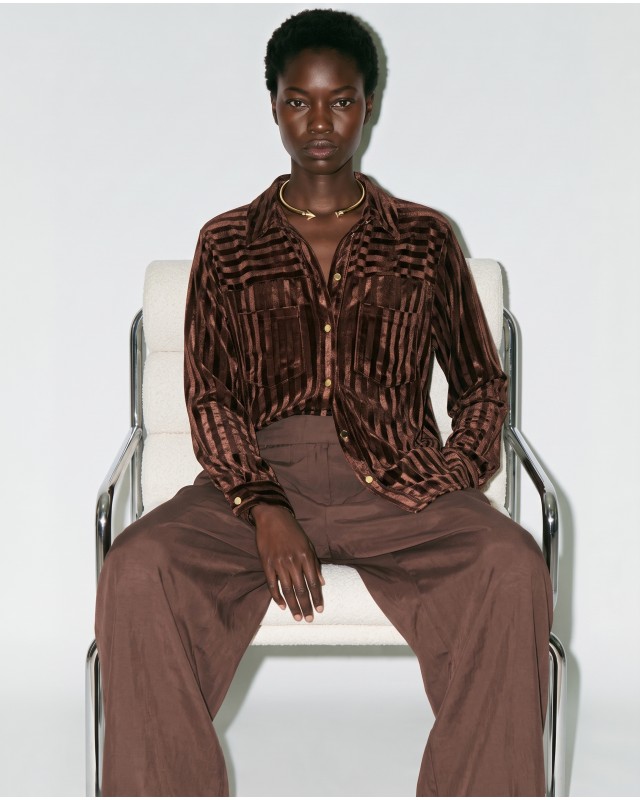 Striped Velvet Shirt - brown