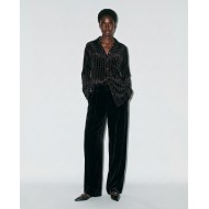 Striped Velvet Shirt - Black