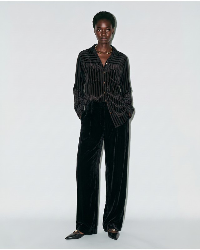 Striped Velvet Shirt - Black