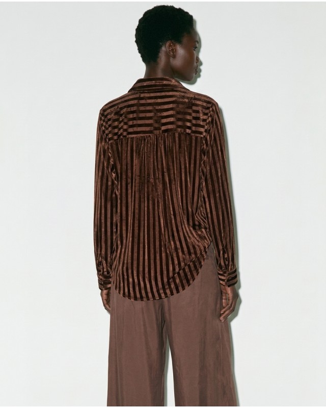 Striped Velvet Shirt - brown