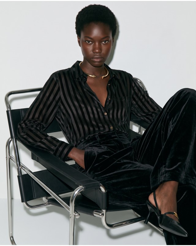 Striped Velvet Shirt - Black