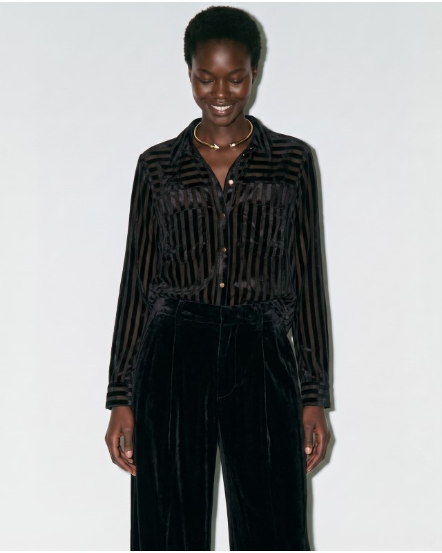 Striped Velvet Shirt - Black