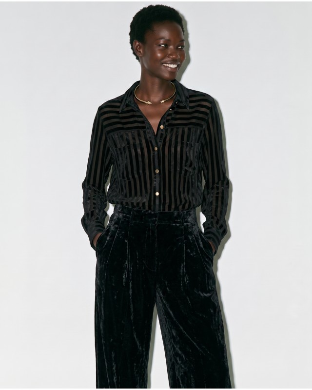 Striped Velvet Shirt - Black