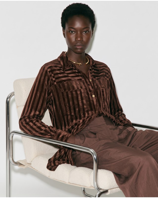 Striped Velvet Shirt - brown