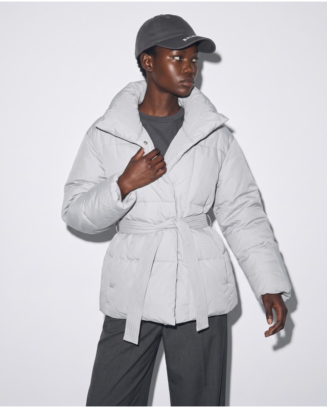 Μπουφάν puffer με Γιακά & Ζώνη light grey