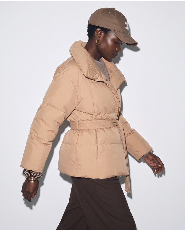 Μπουφάν puffer με Γιακά & Ζώνη camel