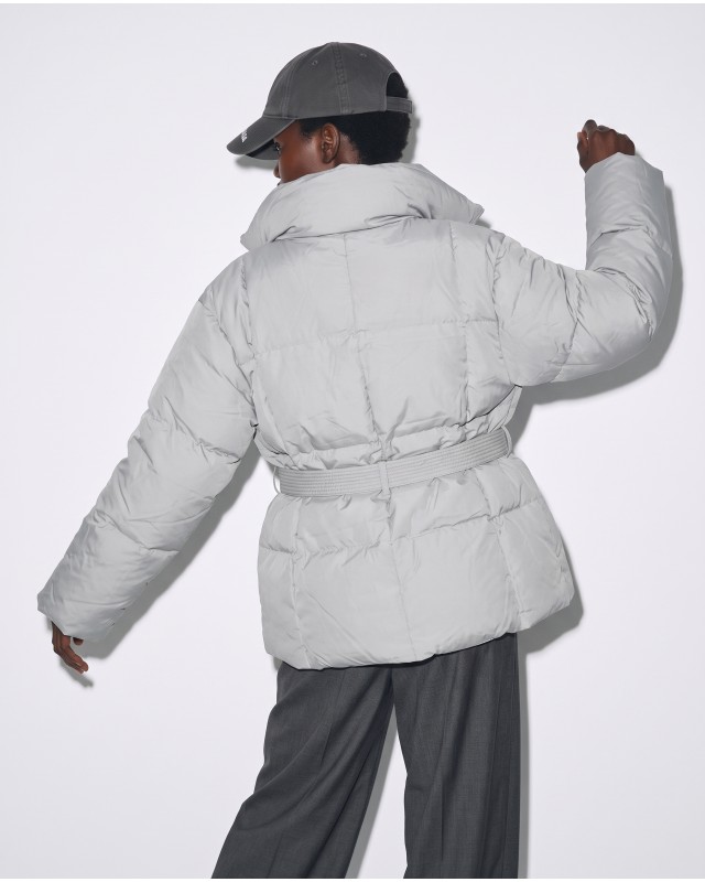 Μπουφάν puffer με Γιακά & Ζώνη light grey