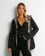 Μπουφάν double face με λάστιχο στη μέση leopard μαύρο