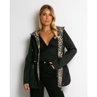 Μπουφάν double face με λάστιχο στη μέση leopard μαύρο
