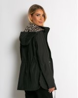 Μπουφάν double face με λάστιχο στη μέση leopard μαύρο