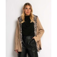 Μπουφάν double face με λάστιχο στη μέση leopard μπεζ