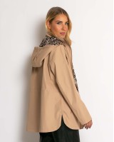 Μπουφάν double face με λάστιχο στη μέση leopard μπεζ