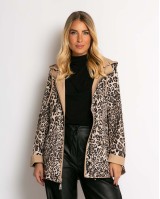 Μπουφάν double face με λάστιχο στη μέση leopard μπεζ