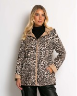 Μπουφάν double face με λάστιχο στη μέση leopard μπεζ