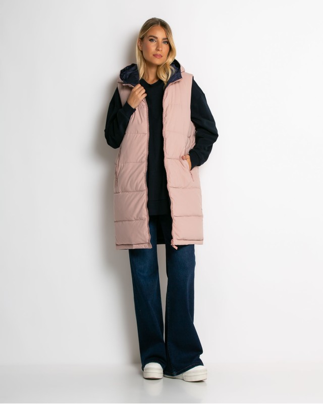 Μπουφάν αμάνικο μακρύ double face ροζ-navy